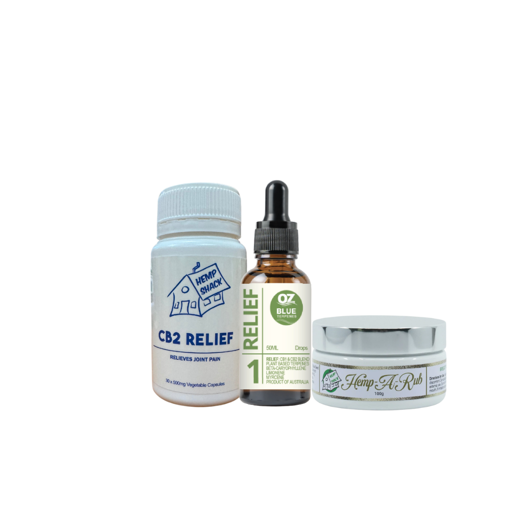 Ultimate Hemp Relief Pack - CB2 Relief, Relief Terpene Drops & Hemp Rub